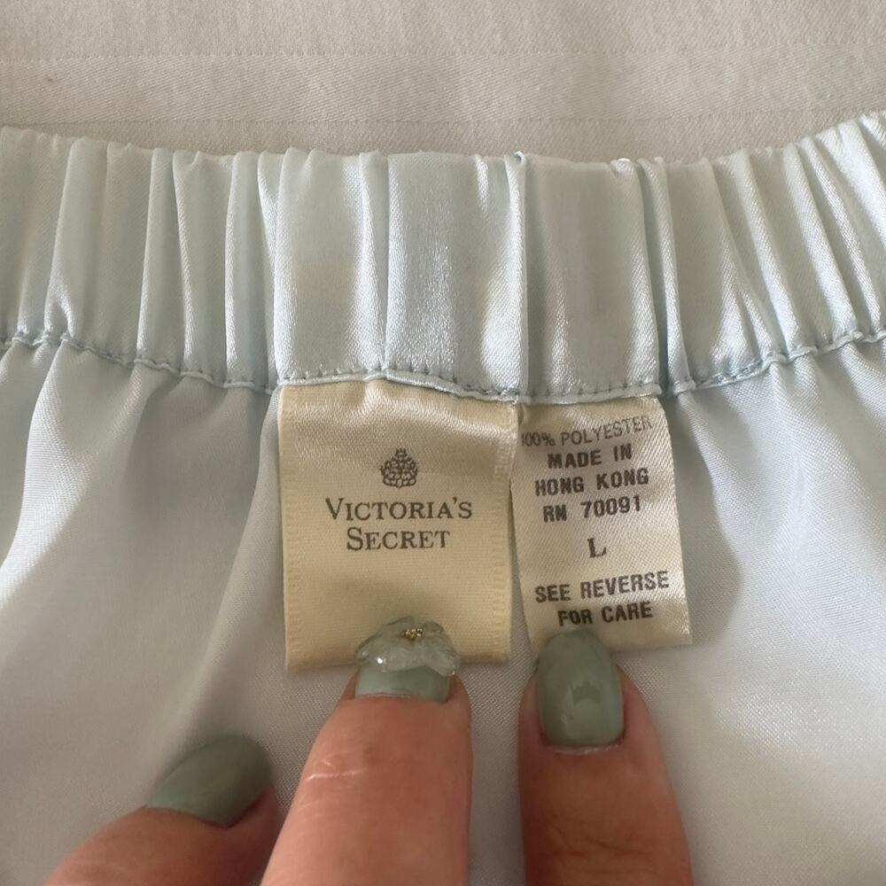 Vintage Victoria’s Secret Satin Pajama Set Ice Blue Y2K Loungewear L - Picture 4 of 9
